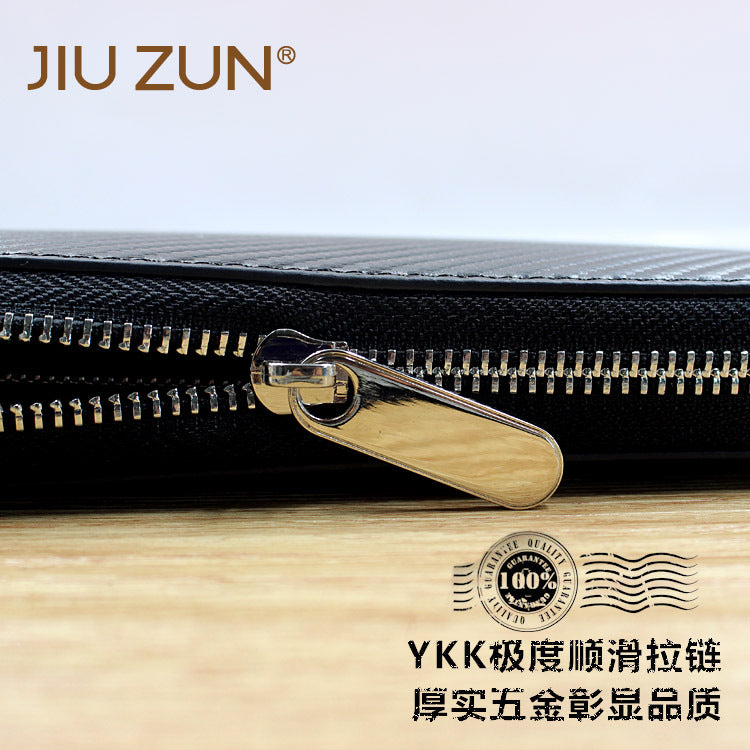 Cross-border exclusive for new straw mat pattern ultra-fiber leather long men's wallet carbon fiber women's handbag OEM custom