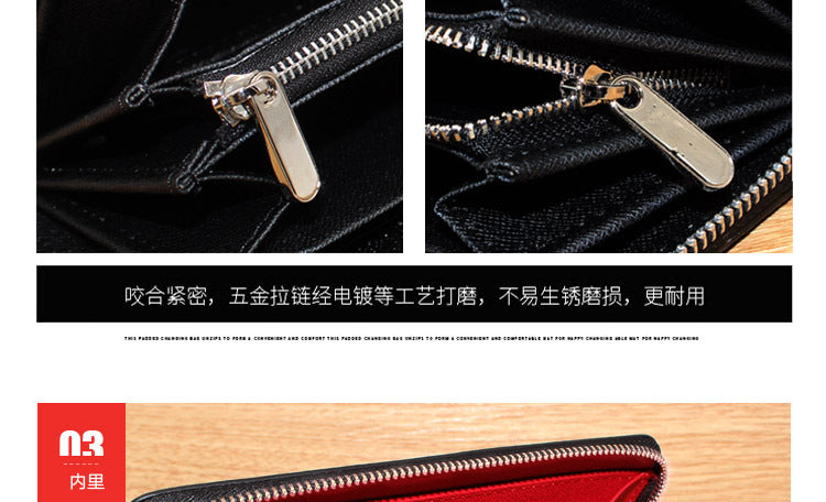 Cross-border exclusive for new straw mat pattern ultra-fiber leather long men's wallet carbon fiber women's handbag OEM custom