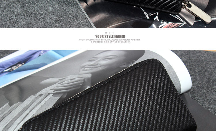 Cross-border exclusive for new straw mat pattern ultra-fiber leather long men's wallet carbon fiber women's handbag OEM custom