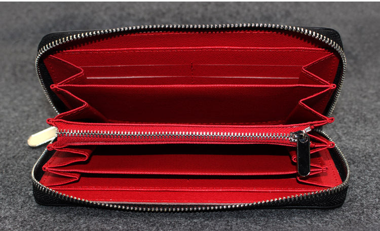 Cross-border exclusive for new straw mat pattern ultra-fiber leather long men's wallet carbon fiber women's handbag OEM custom