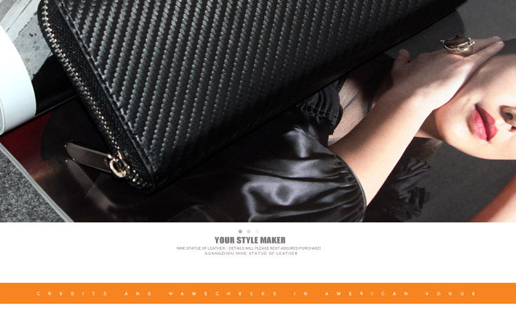 Cross-border exclusive for new straw mat pattern ultra-fiber leather long men's wallet carbon fiber women's handbag OEM custom