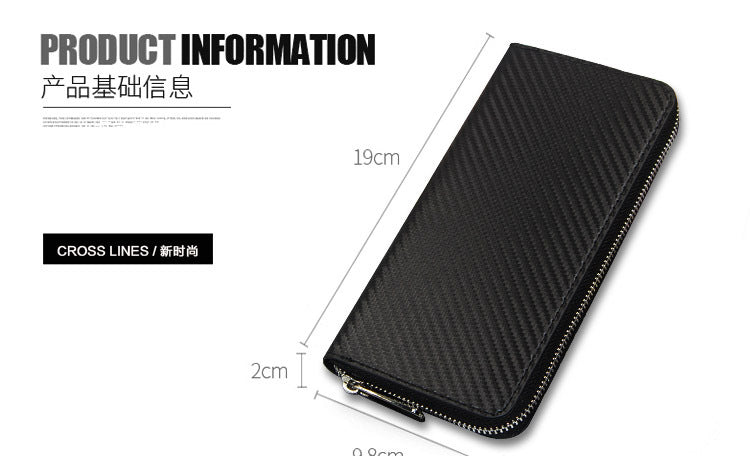Cross-border exclusive for new straw mat pattern ultra-fiber leather long men's wallet carbon fiber women's handbag OEM custom