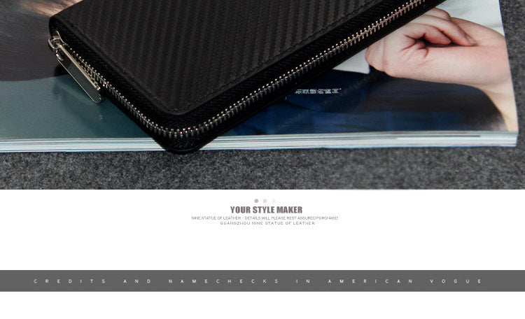 Cross-border exclusive for new straw mat pattern ultra-fiber leather long men's wallet carbon fiber women's handbag OEM custom