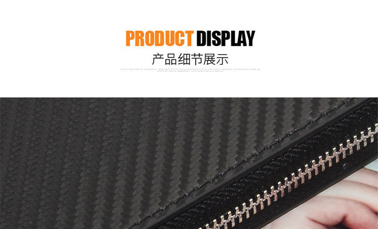 Cross-border exclusive for new straw mat pattern ultra-fiber leather long men's wallet carbon fiber women's handbag OEM custom