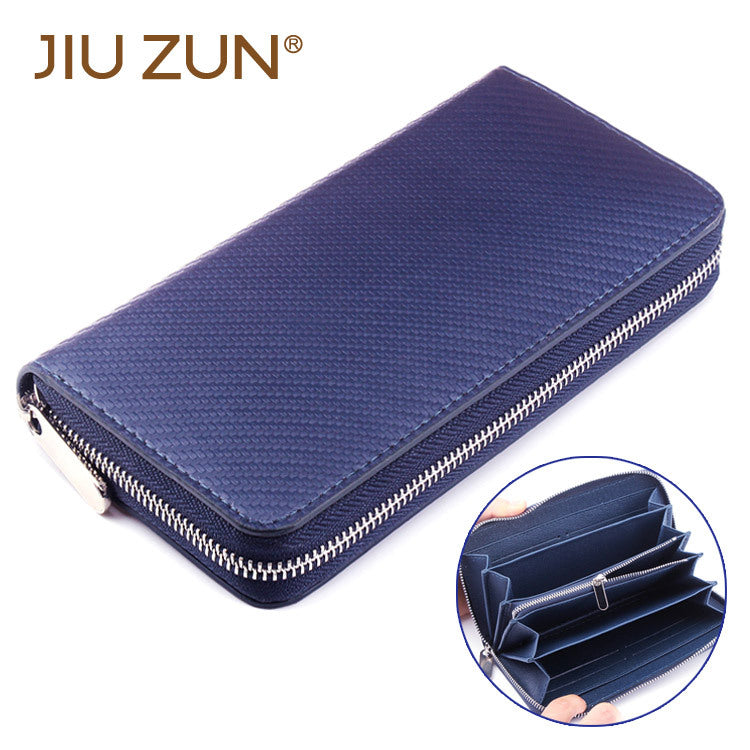 Cross-border exclusive for new straw mat pattern ultra-fiber leather long men's wallet carbon fiber women's handbag OEM custom