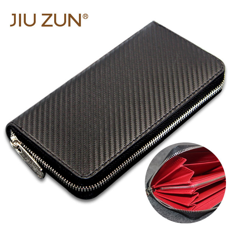 Cross-border exclusive for new straw mat pattern ultra-fiber leather long men's wallet carbon fiber women's handbag OEM custom