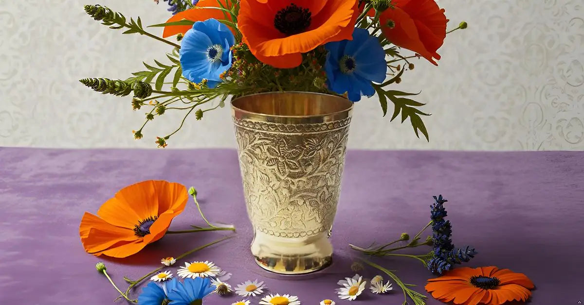 Flower design brass mint julep cup With capacity 12 ounce.