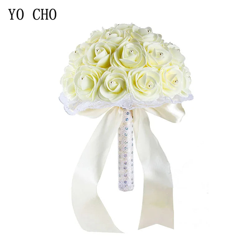 YO CHO Royal Blue Color Wedding Bridal Bouquet Artificial Flowers Blue Wedding Bouquet for Bridesmaids