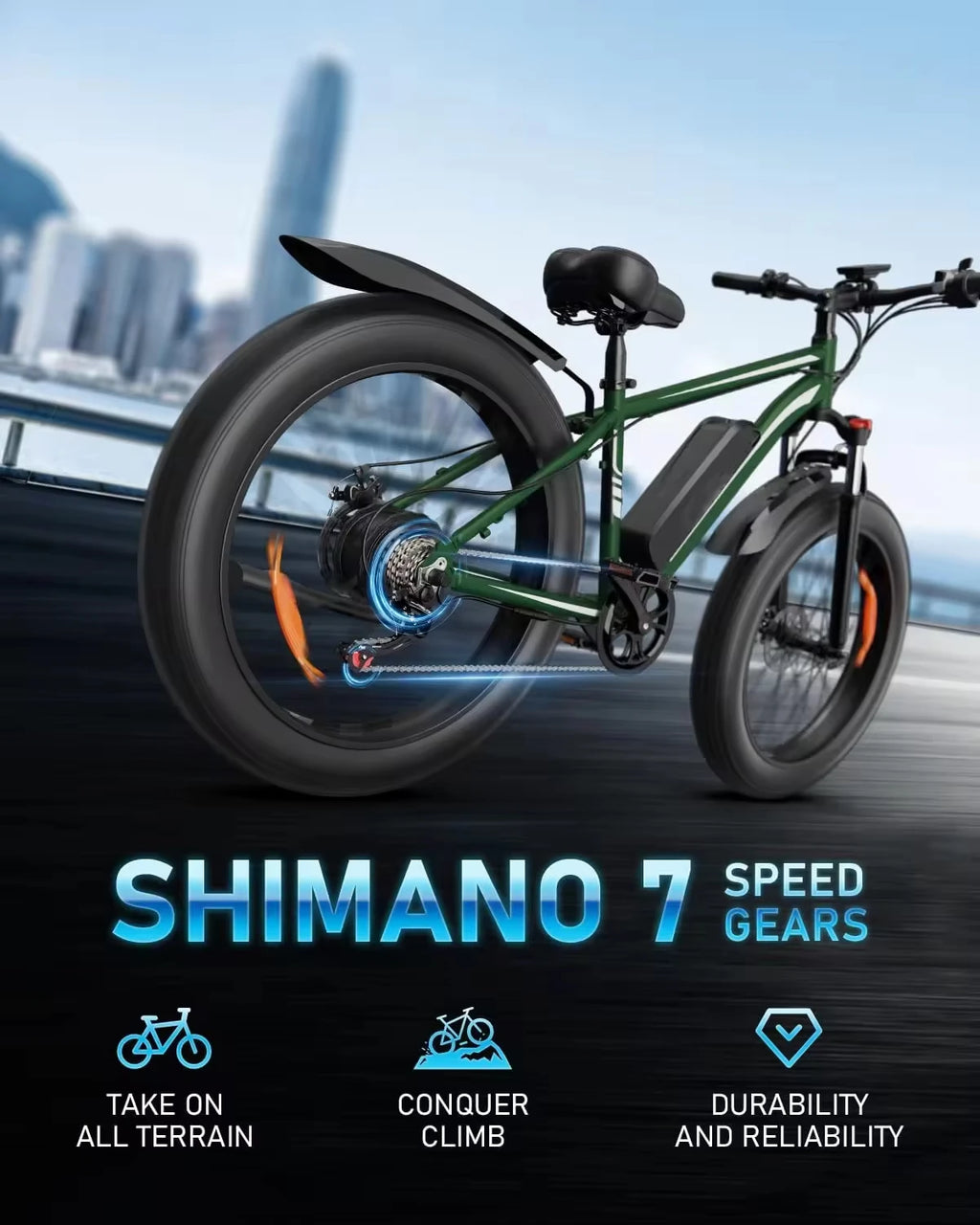 Free shipping, US stock, electric city bike, 26-inch full suspension mountain bike, 1000W motor, 48V, sports electric bicycle
