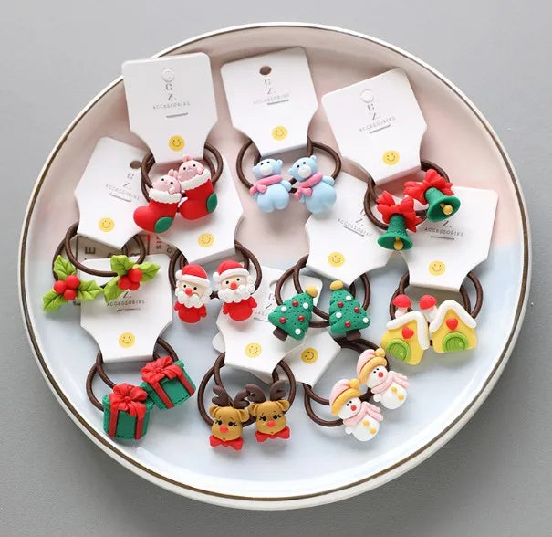 2/6Pc Christmas Elk Elastic Hair Bands Rubber Hair Rope Ties Girls Hair Accessories Hair Scrunchie Ponytail Holder Gum Headwear