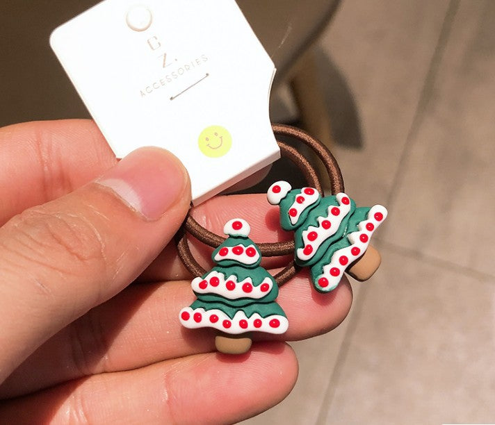 2/6Pc Christmas Elk Elastic Hair Bands Rubber Hair Rope Ties Girls Hair Accessories Hair Scrunchie Ponytail Holder Gum Headwear