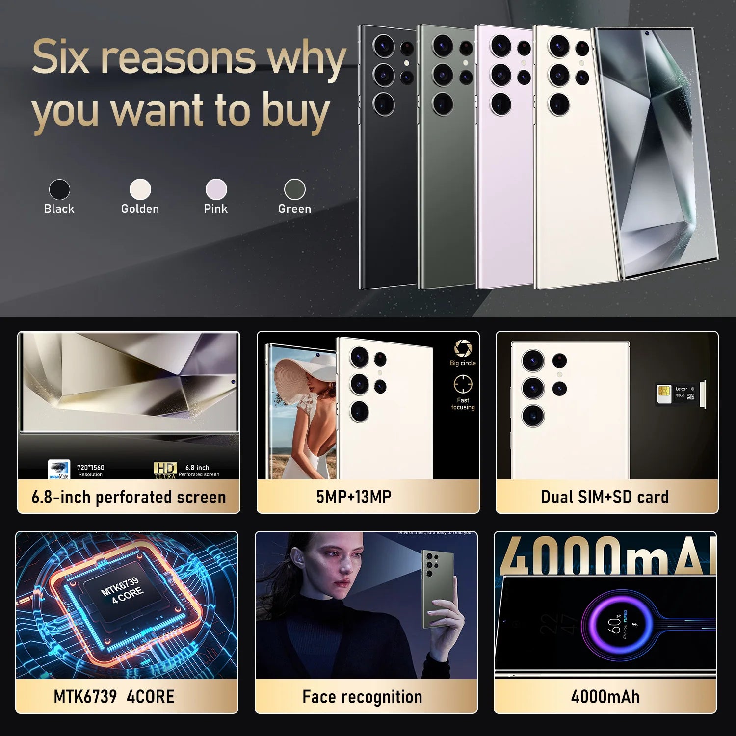 New Brand S24 Ultra Unlock 5G Smartphone 3+64GB Rear Camera 4800mAh Mobile Phones