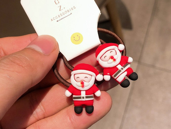 2/6Pc Christmas Elk Elastic Hair Bands Rubber Hair Rope Ties Girls Hair Accessories Hair Scrunchie Ponytail Holder Gum Headwear