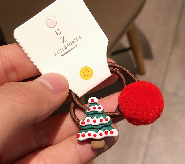 2/6Pc Christmas Elk Elastic Hair Bands Rubber Hair Rope Ties Girls Hair Accessories Hair Scrunchie Ponytail Holder Gum Headwear