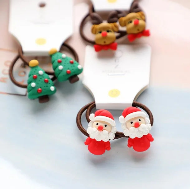 2/6Pc Christmas Elk Elastic Hair Bands Rubber Hair Rope Ties Girls Hair Accessories Hair Scrunchie Ponytail Holder Gum Headwear