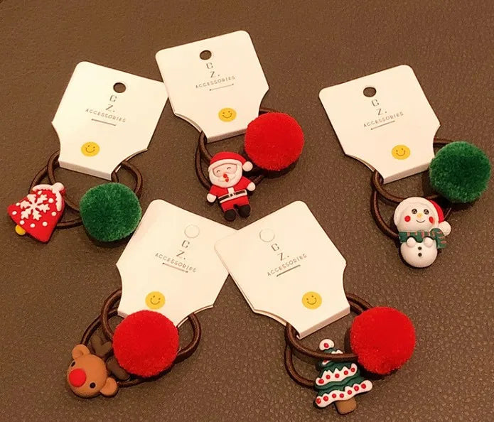2/6Pc Christmas Elk Elastic Hair Bands Rubber Hair Rope Ties Girls Hair Accessories Hair Scrunchie Ponytail Holder Gum Headwear