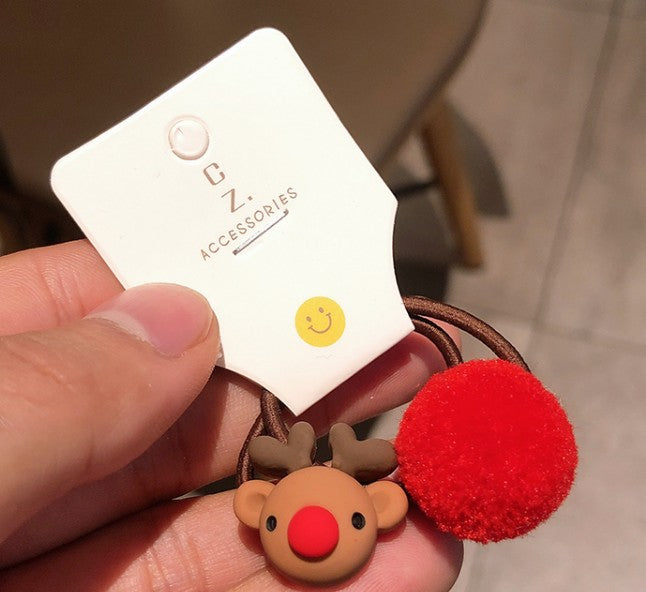 2/6Pc Christmas Elk Elastic Hair Bands Rubber Hair Rope Ties Girls Hair Accessories Hair Scrunchie Ponytail Holder Gum Headwear
