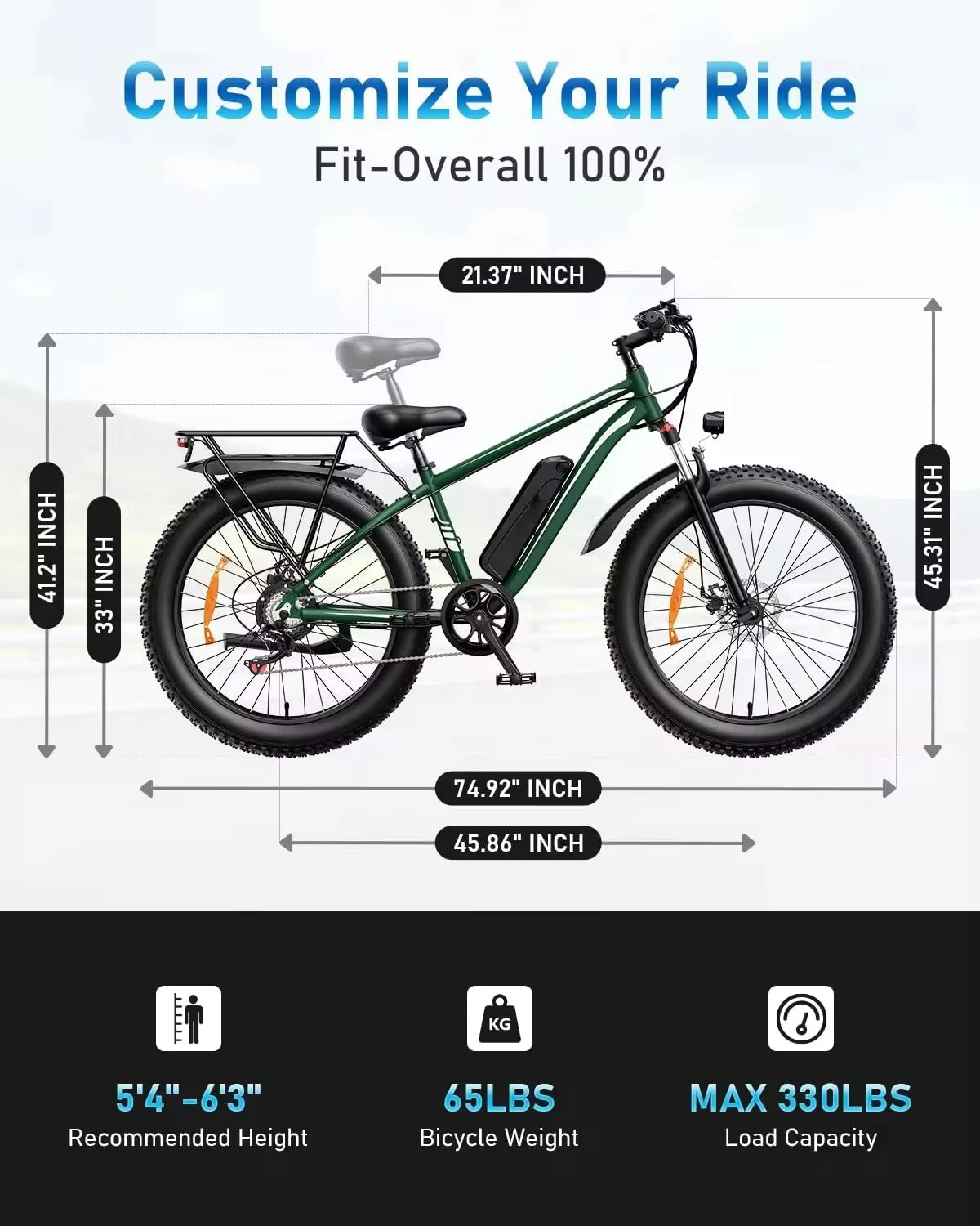 Free shipping, US stock, electric city bike, 26-inch full suspension mountain bike, 1000W motor, 48V, sports electric bicycle