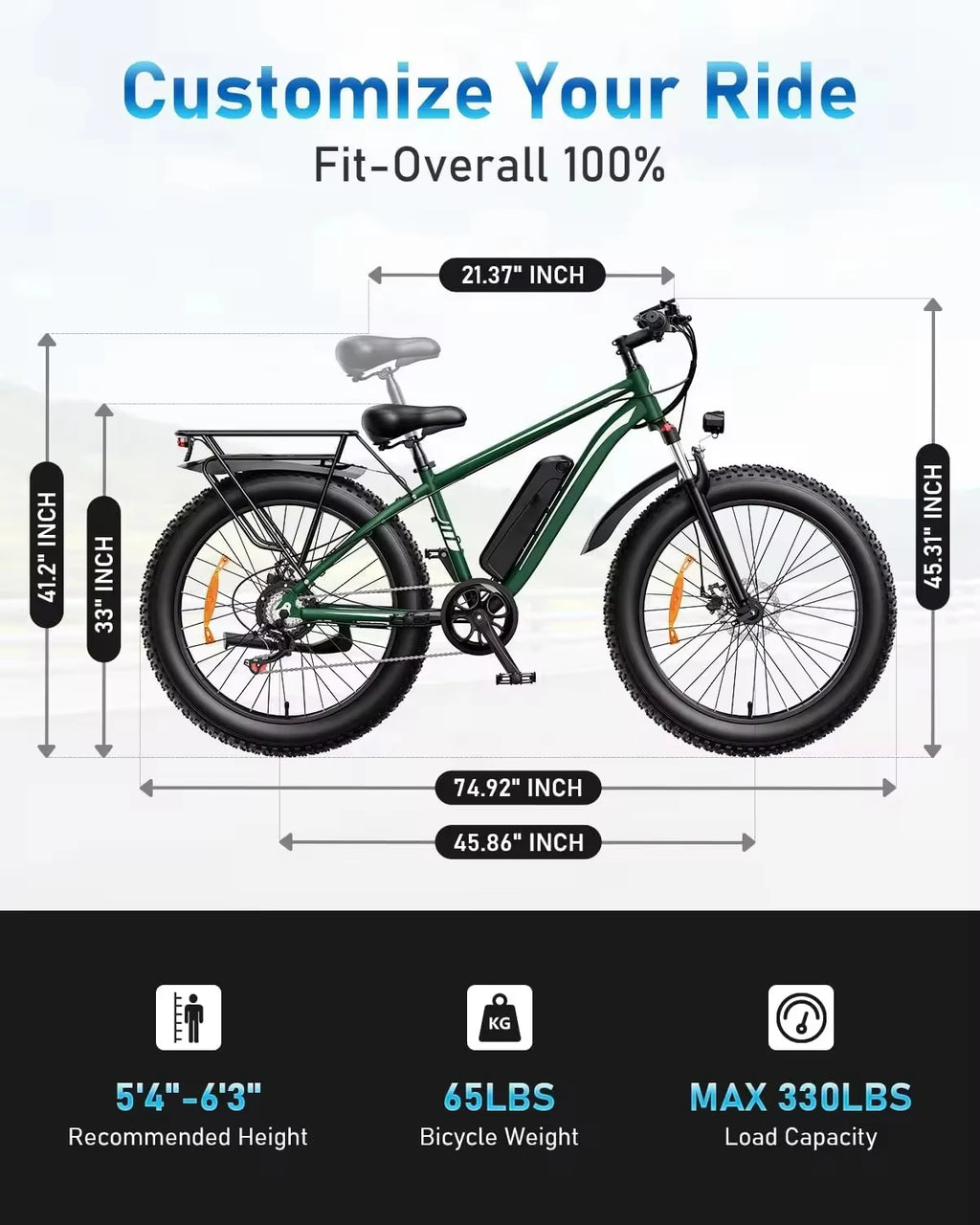 Free shipping, US stock, electric city bike, 26-inch full suspension mountain bike, 1000W motor, 48V, sports electric bicycle