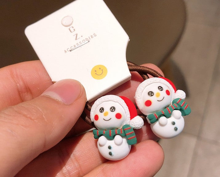 2/6Pc Christmas Elk Elastic Hair Bands Rubber Hair Rope Ties Girls Hair Accessories Hair Scrunchie Ponytail Holder Gum Headwear
