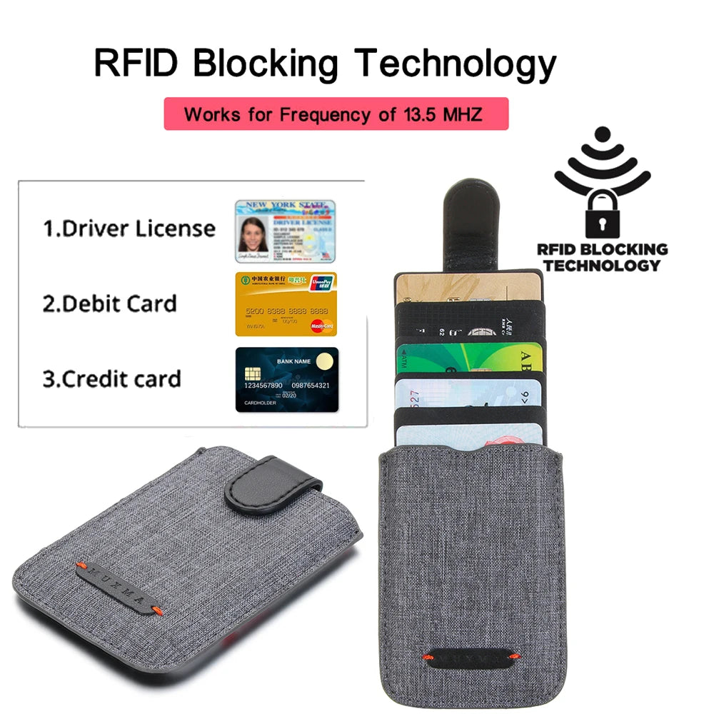 1PC Adhesive Stick 5 Pull Credit Card Holder Universal RFID Blocking Cell Phone Wallet Case Men Bank Business Name Card Storage