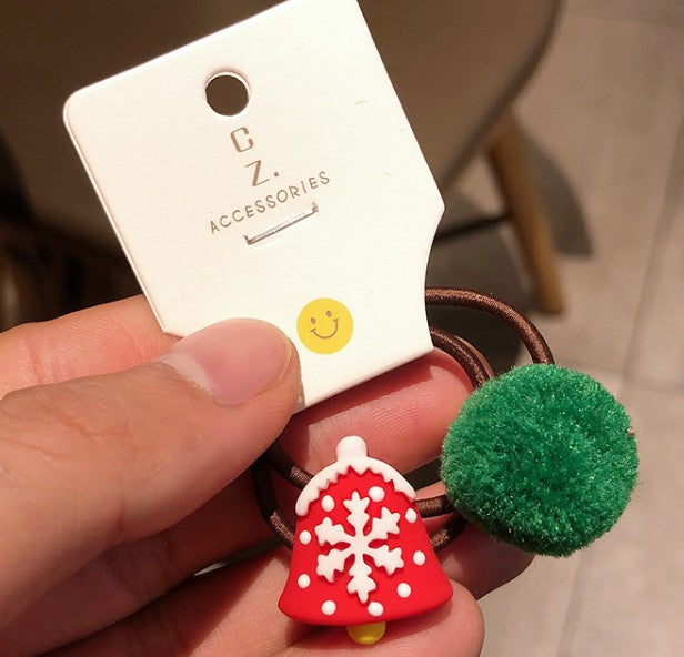 2/6Pc Christmas Elk Elastic Hair Bands Rubber Hair Rope Ties Girls Hair Accessories Hair Scrunchie Ponytail Holder Gum Headwear