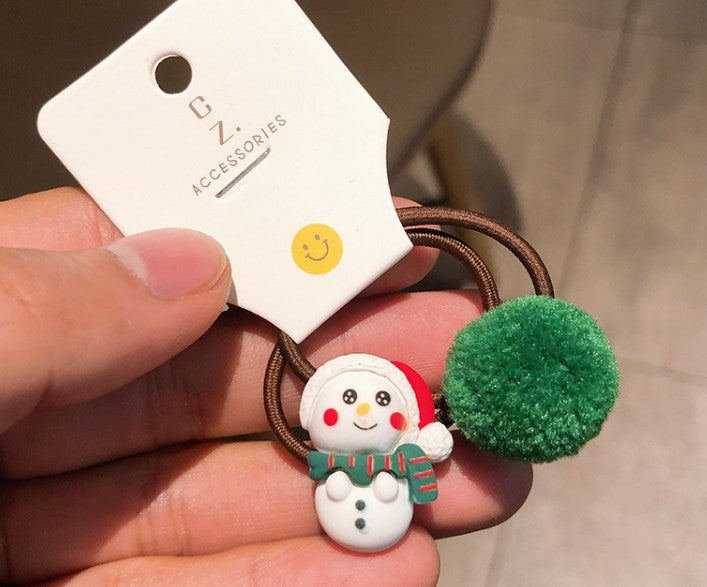 2/6Pc Christmas Elk Elastic Hair Bands Rubber Hair Rope Ties Girls Hair Accessories Hair Scrunchie Ponytail Holder Gum Headwear