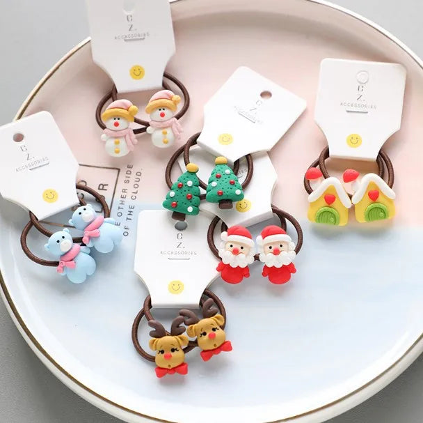 2/6Pc Christmas Elk Elastic Hair Bands Rubber Hair Rope Ties Girls Hair Accessories Hair Scrunchie Ponytail Holder Gum Headwear