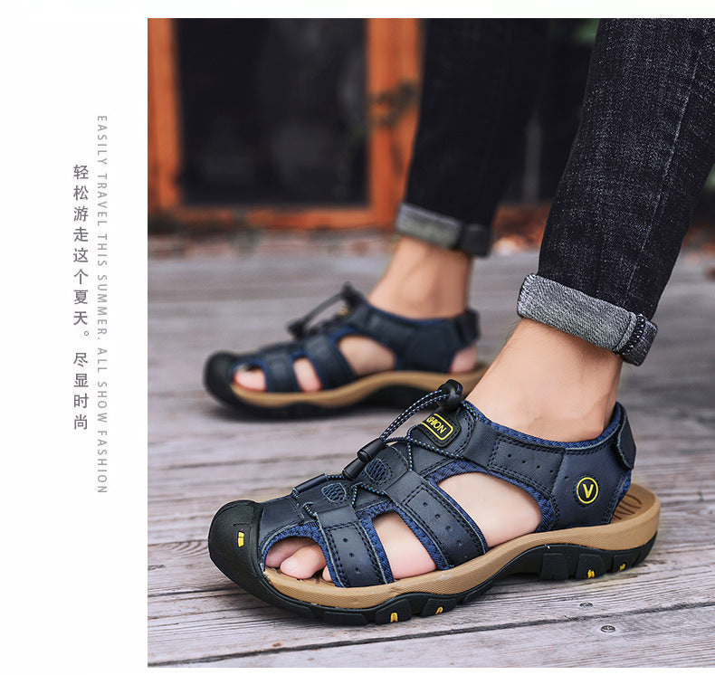 Amazon Summer Explosions Large Dock Layer Cowhide Casual Shoes Breathable Non-slip Quick-dry Outdoor Beach Sandals Men's Shoes