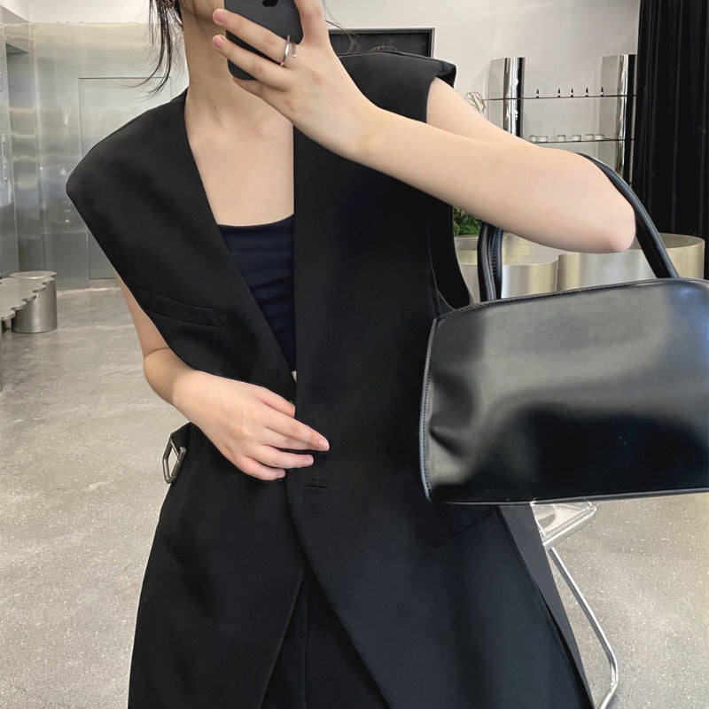 2026 Summer New Design Collarless Vest Suit for Women, Korean Style Loose Mid-Length Sleeveless Jacket