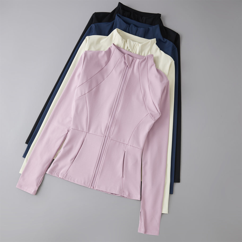 Yoga Clothing Women's Spring and Summer Vertical Collar Zipper Jacket Slim-fit Sun Protection Slimming Long-sleeved High-end Running Sports Fitness Top
