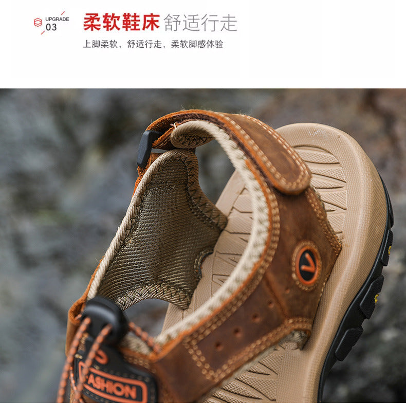 Amazon Summer Explosions Large Dock Layer Cowhide Casual Shoes Breathable Non-slip Quick-dry Outdoor Beach Sandals Men's Shoes