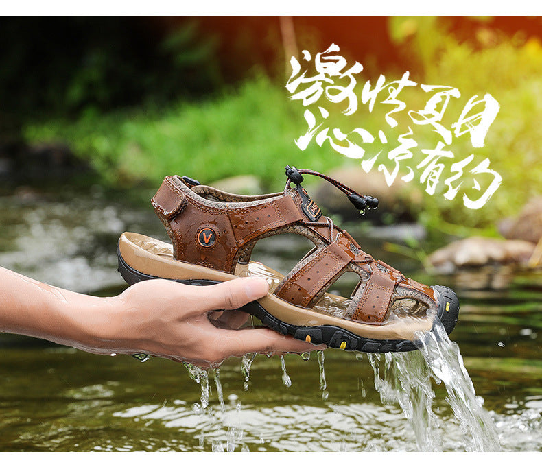 Amazon Summer Explosions Large Dock Layer Cowhide Casual Shoes Breathable Non-slip Quick-dry Outdoor Beach Sandals Men's Shoes