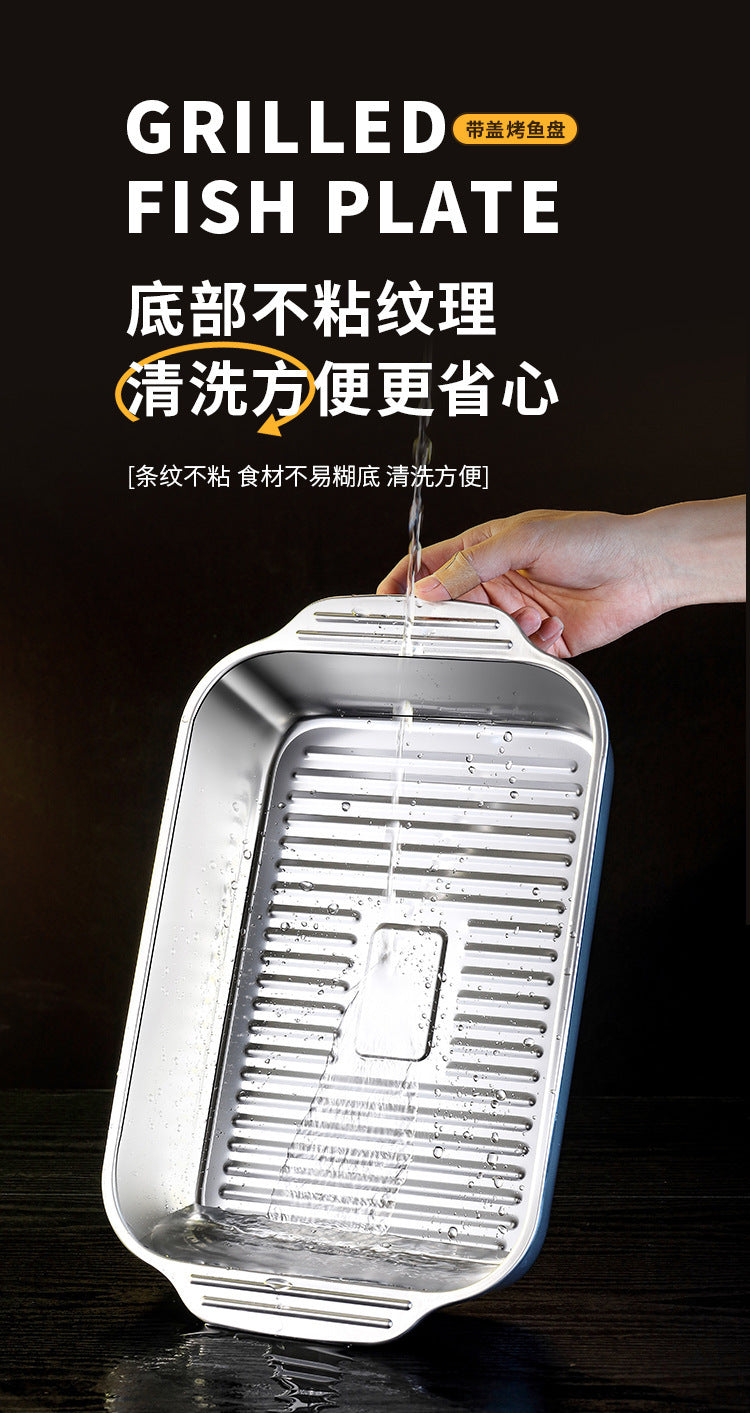 Popular Stainless Steel Grilled Fish Plate, Crayfish Plate, Rectangular Deep Plate, Barbecue Plate, Barbecue Grill, Electric Grill, Grilled Fish Plate