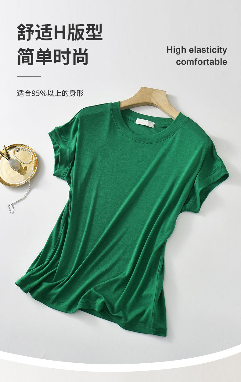 Tiktok batwing sleeve t-shirt women's round neck summer solid color simple small flying sleeve casual all-match loose short sleeve t-shirt women
