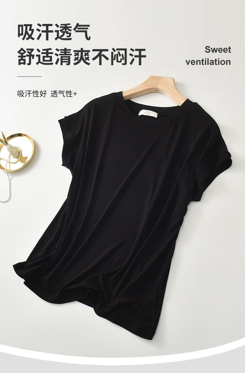 Tiktok batwing sleeve t-shirt women's round neck summer solid color simple small flying sleeve casual all-match loose short sleeve t-shirt women