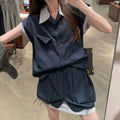Spliced Contrasting Color Sleeveless Vest Shirt Top Women's Summer Suit Workwear Casual A-Line Skirt Two-Piece Set