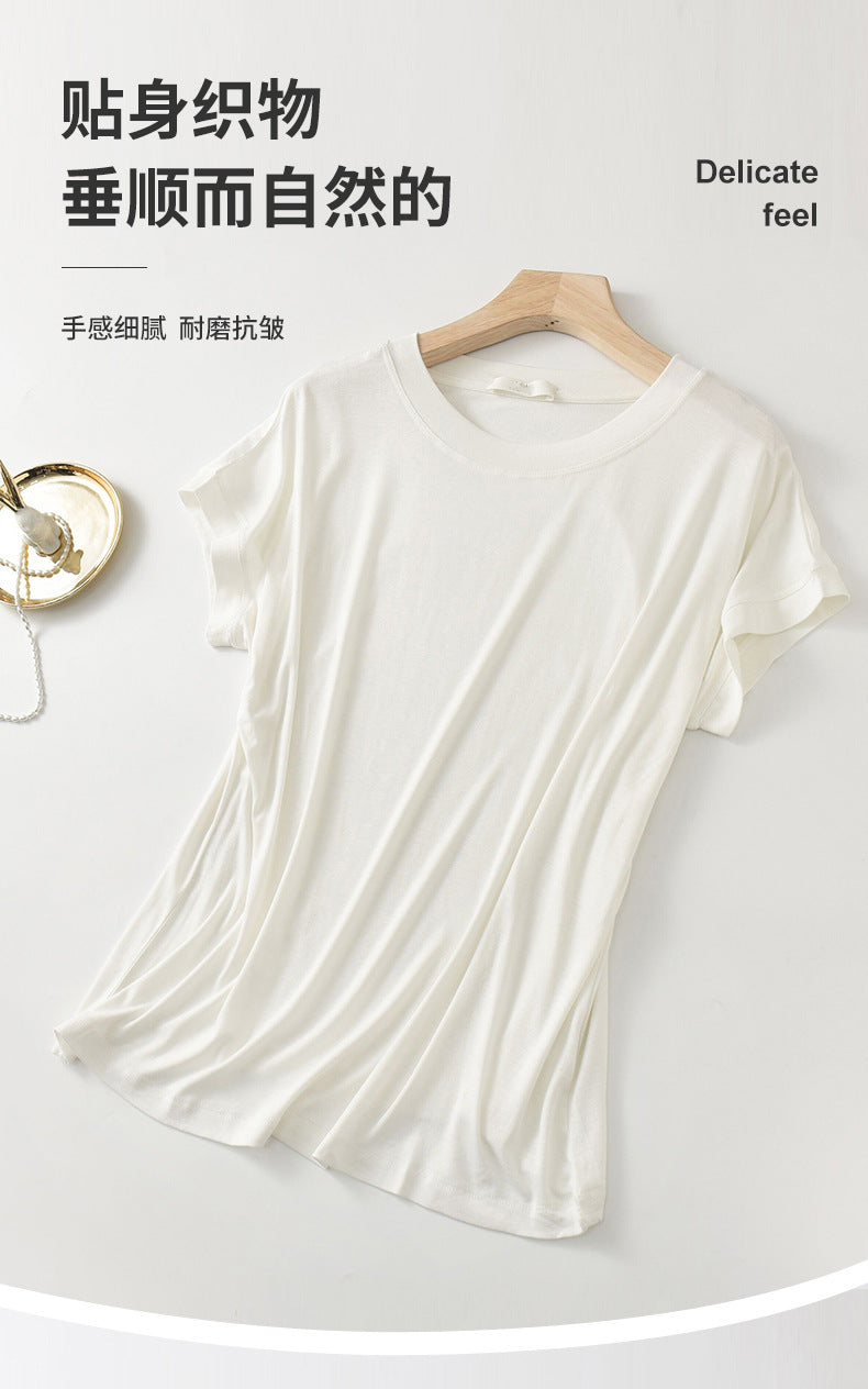 Tiktok batwing sleeve t-shirt women's round neck summer solid color simple small flying sleeve casual all-match loose short sleeve t-shirt women