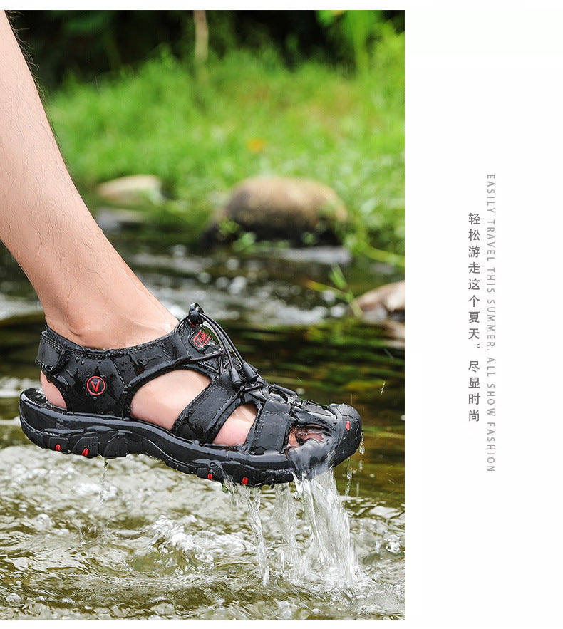 Amazon Summer Explosions Large Dock Layer Cowhide Casual Shoes Breathable Non-slip Quick-dry Outdoor Beach Sandals Men's Shoes