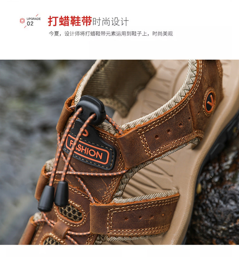 Amazon Summer Explosions Large Dock Layer Cowhide Casual Shoes Breathable Non-slip Quick-dry Outdoor Beach Sandals Men's Shoes