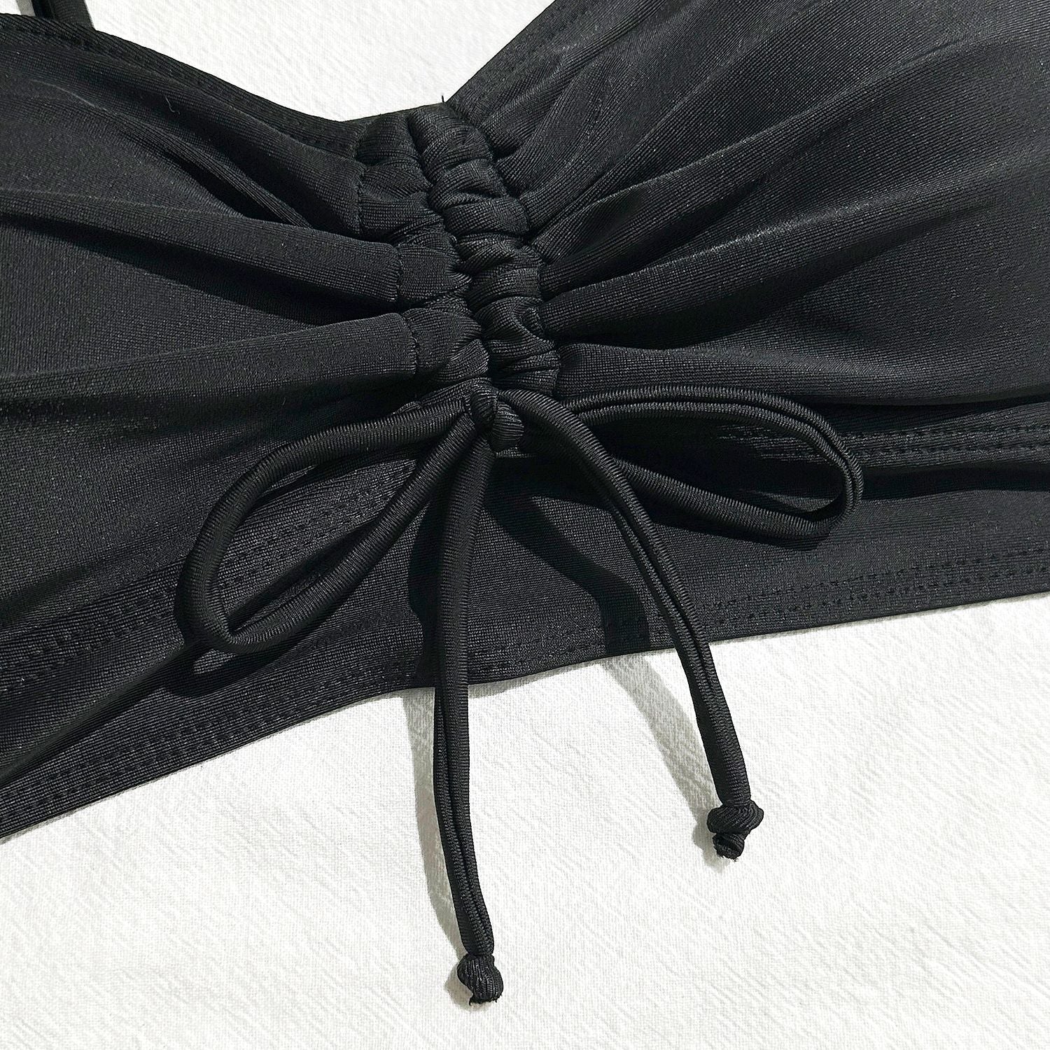2025 European and American New Pure Color Split Conservative Boxer Briefs Chest Mid-Pants Side Drawstring Swimsuit Swimsuit Cross-Border Temu