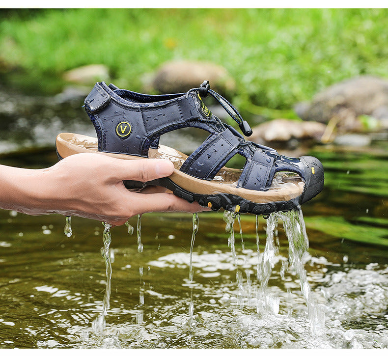 Amazon Summer Explosions Large Dock Layer Cowhide Casual Shoes Breathable Non-slip Quick-dry Outdoor Beach Sandals Men's Shoes
