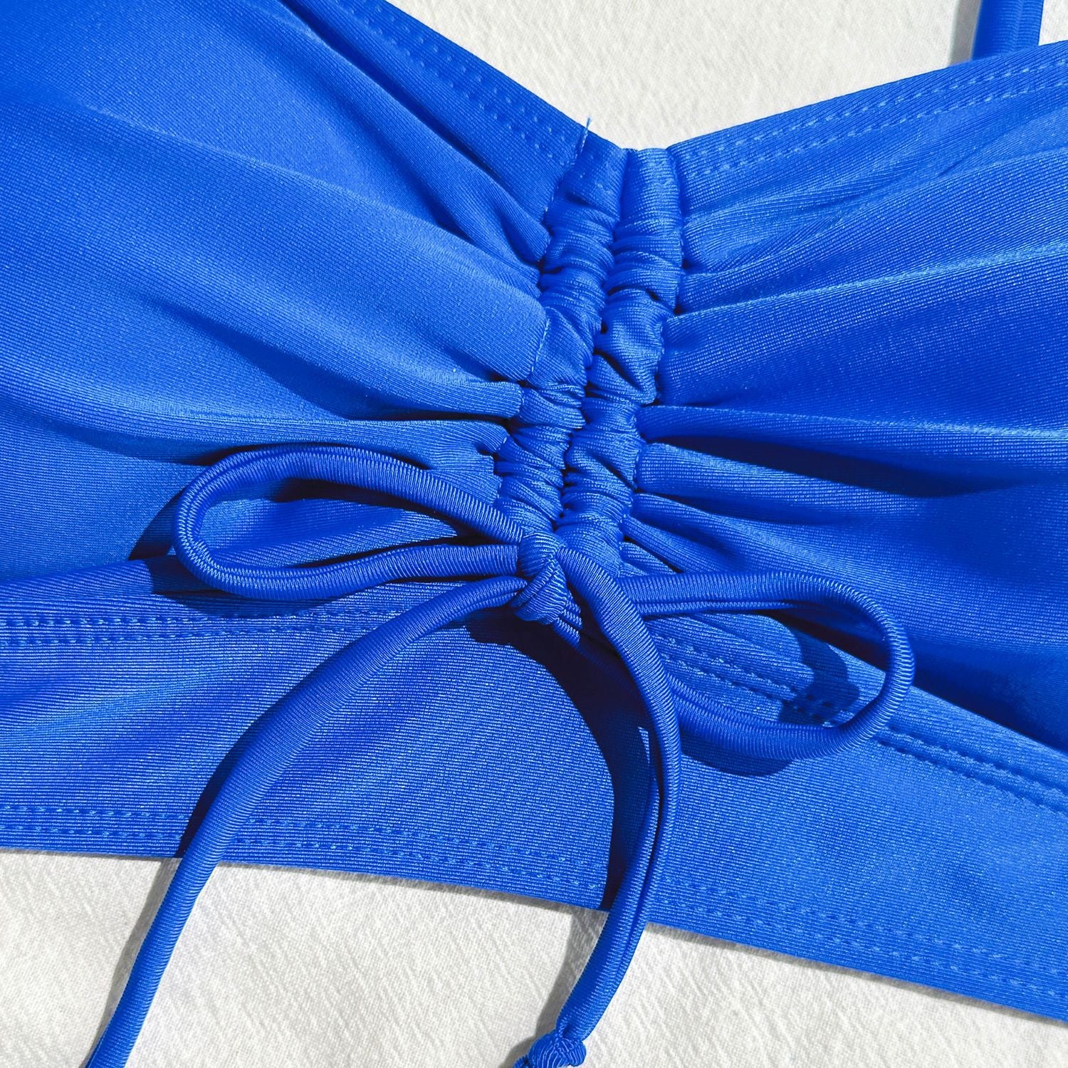 2025 European and American New Pure Color Split Conservative Boxer Briefs Chest Mid-Pants Side Drawstring Swimsuit Swimsuit Cross-Border Temu
