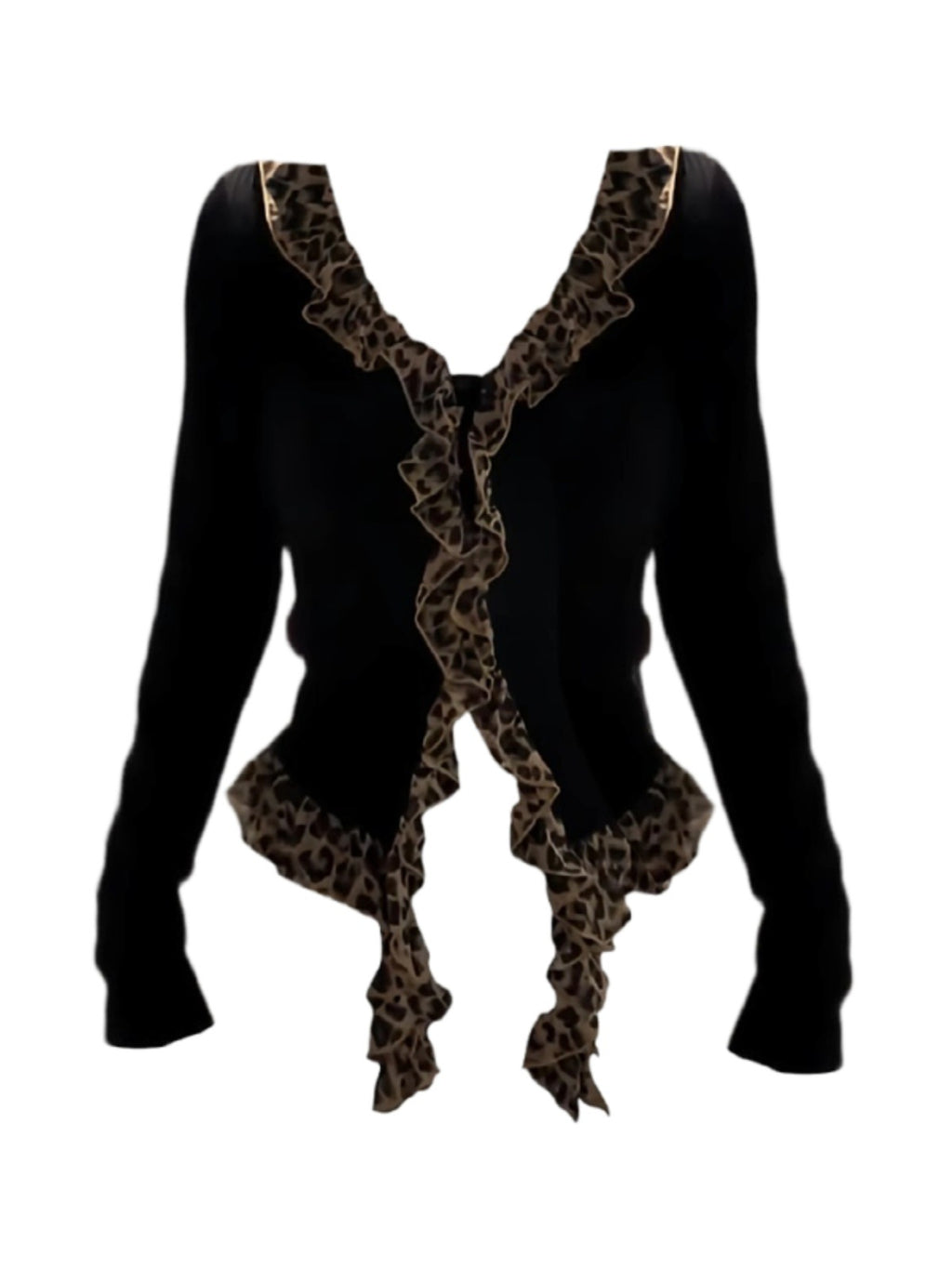Cross-border American Leopard Print Stitching Long-sleeved T-shirt Women's Spring and Autumn New Slim-fit Slimming High-end Pure Desire Top for Women