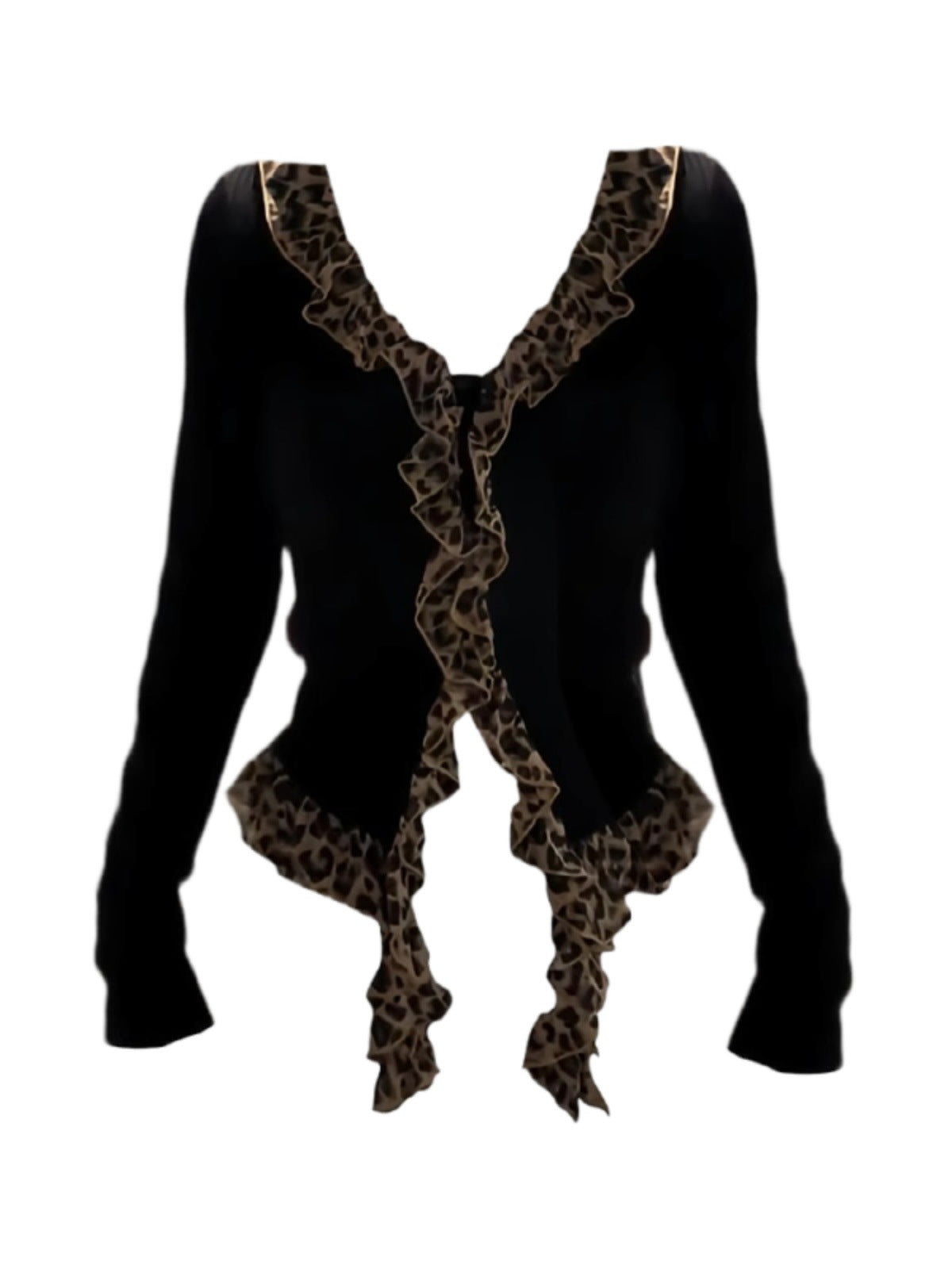 Cross-border American Leopard Print Stitching Long-sleeved T-shirt Women's Spring and Autumn New Slim-fit Slimming High-end Pure Desire Top for Women