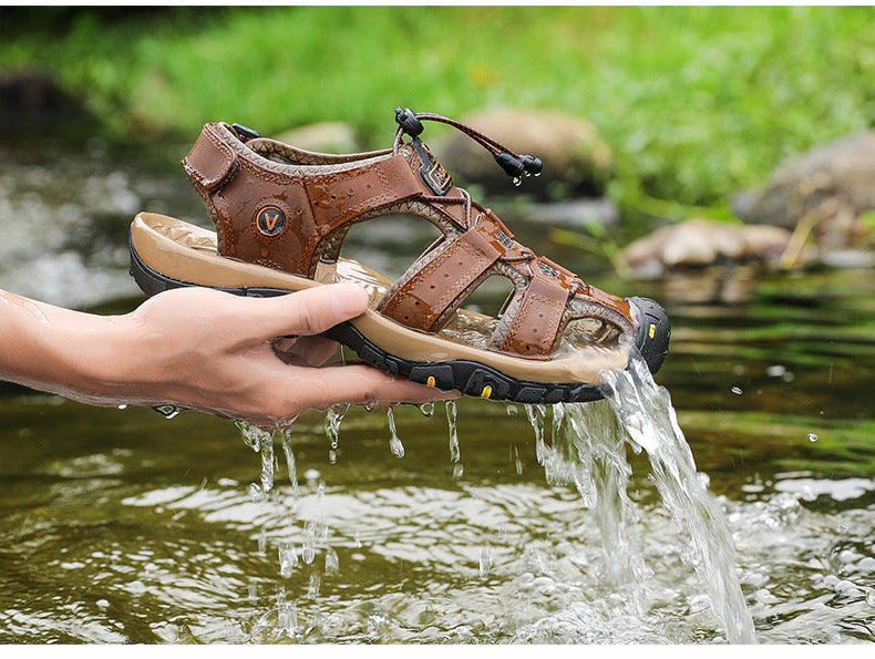 Amazon Summer Explosions Large Dock Layer Cowhide Casual Shoes Breathable Non-slip Quick-dry Outdoor Beach Sandals Men's Shoes