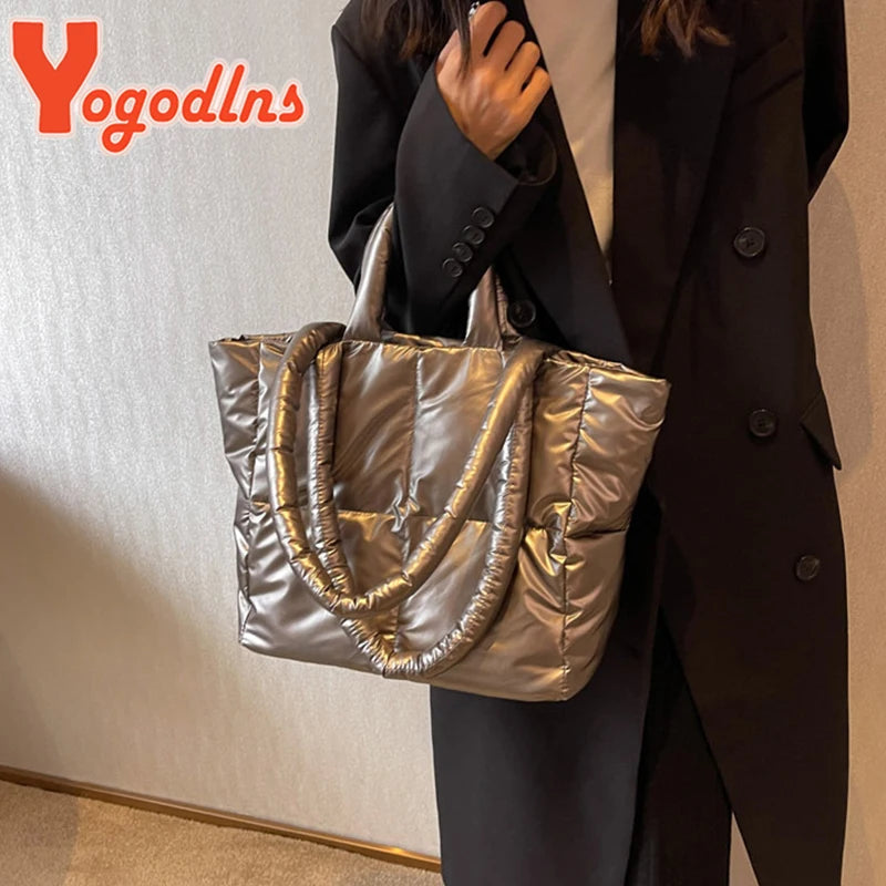 Yogodlns Large Capacity Underarm Bag Fashion Quilted Women Shoulder Bag Designer Space Padded Cotton Handbag Luxury Shopper Tote
