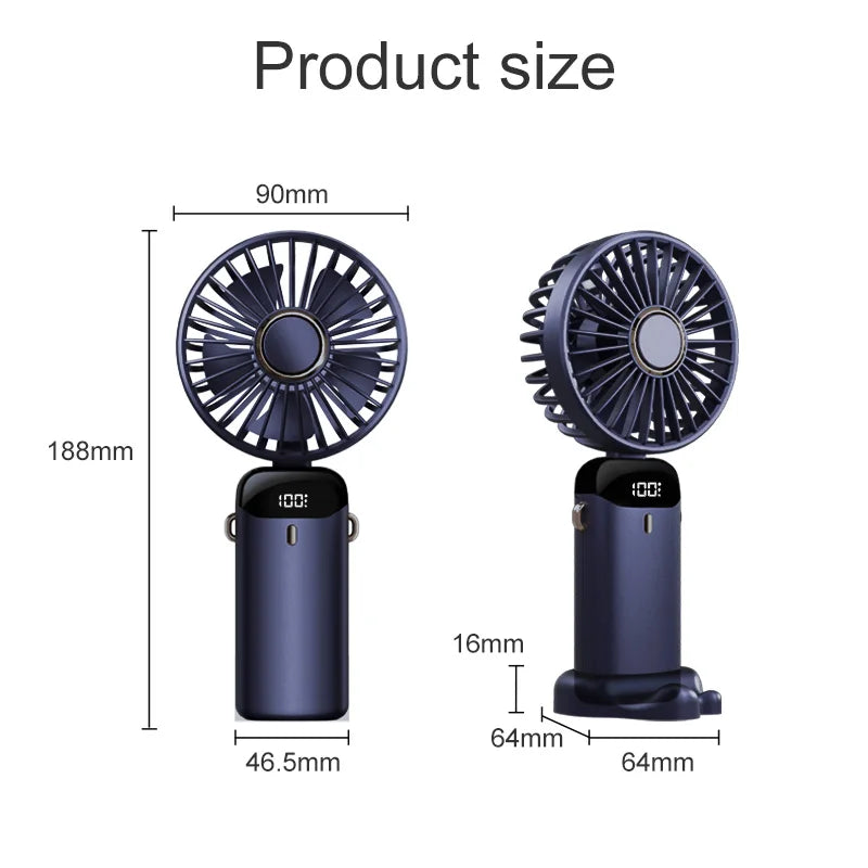 Portable Mini Fan With 5 Speeds USB Rechargeable Charging Small Foldable Battery Fans Handheld For Desk Bedroom Indoor Outdoor