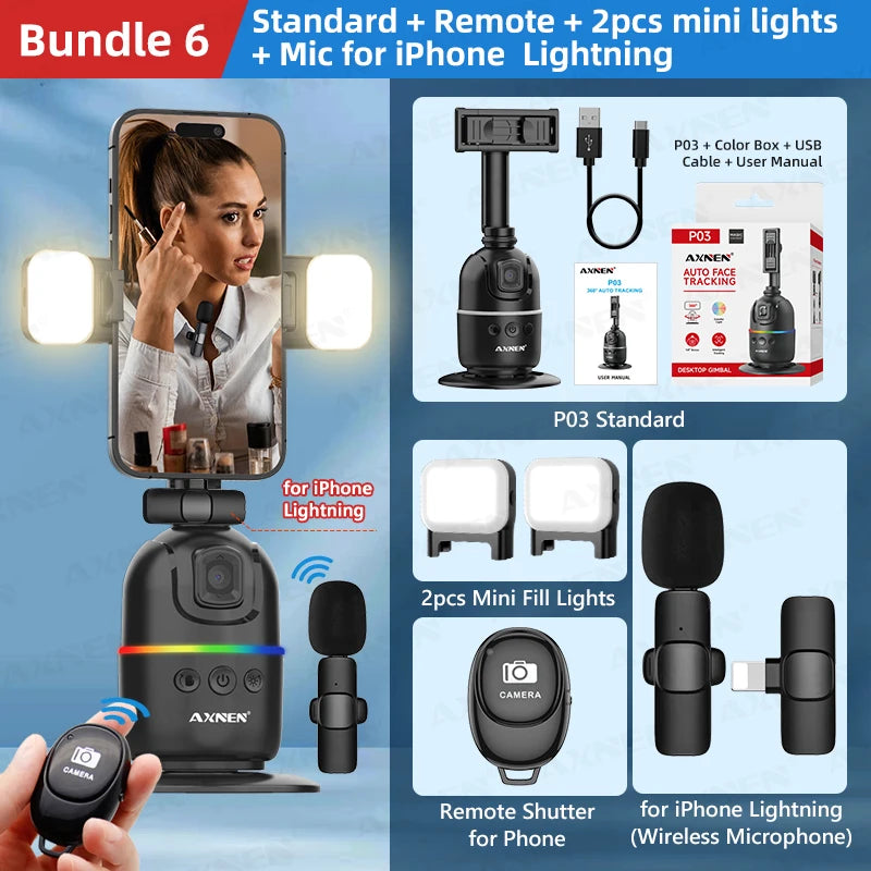 Premium AI-powered desktop vlog kit with 360° rotation support."
