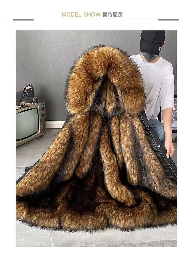 Winter Men Parka Warm Coat Men Wool Liner Jacket Long Hooded Jacket High Quality Raccoon Fur Collar